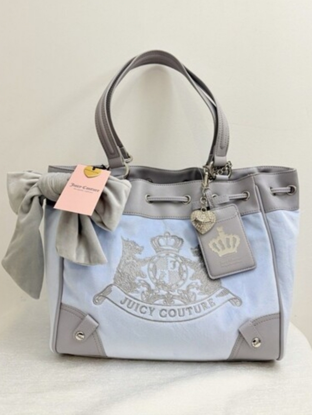 Juicy Couture Light Blue & Gray Tote Bag with Bow Accent
